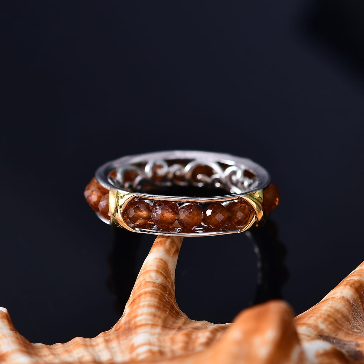 Karis Premium Ceylon Hessonite Garnet 10.00 ctw Ring in 18K YG Plated and Platinum Bond (Size 10.0) image number 1