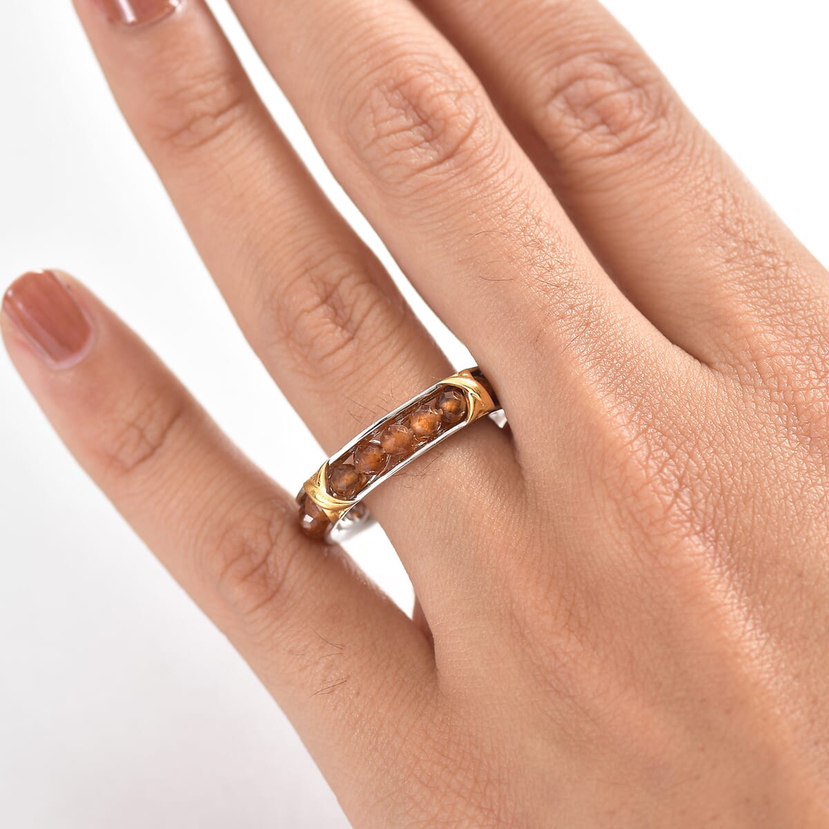 Karis Premium Ceylon Hessonite Garnet 10.00 ctw Ring in 18K YG Plated and Platinum Bond (Size 10.0) image number 2