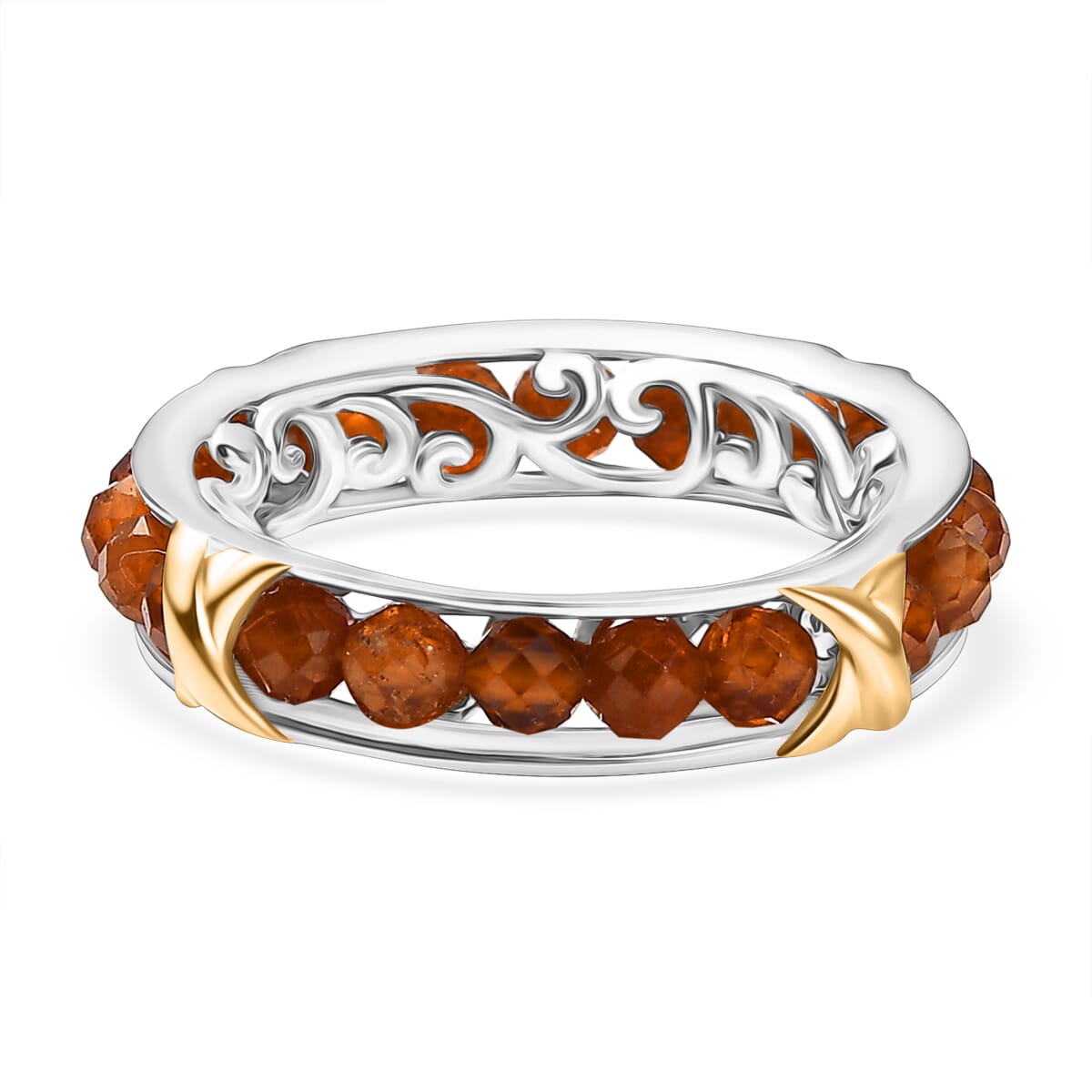 Karis Premium Ceylon Hessonite Garnet 10.00 ctw Ring in 18K YG Plated and Platinum Bond (Size 10.0) image number 4
