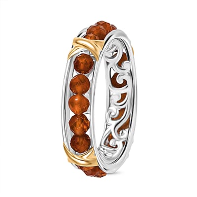 EverTrue Premium Ceylon Hessonite Garnet 10.00 ctw Criss Cross Ring in 18K YG Plated and Platinum Bond (Size 11.0)