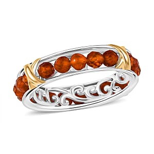 EverTrue Premium Ceylon Hessonite Garnet 10.00 ctw Criss Cross Ring in 18K YG Plated and Platinum Bond (Size 5.0)