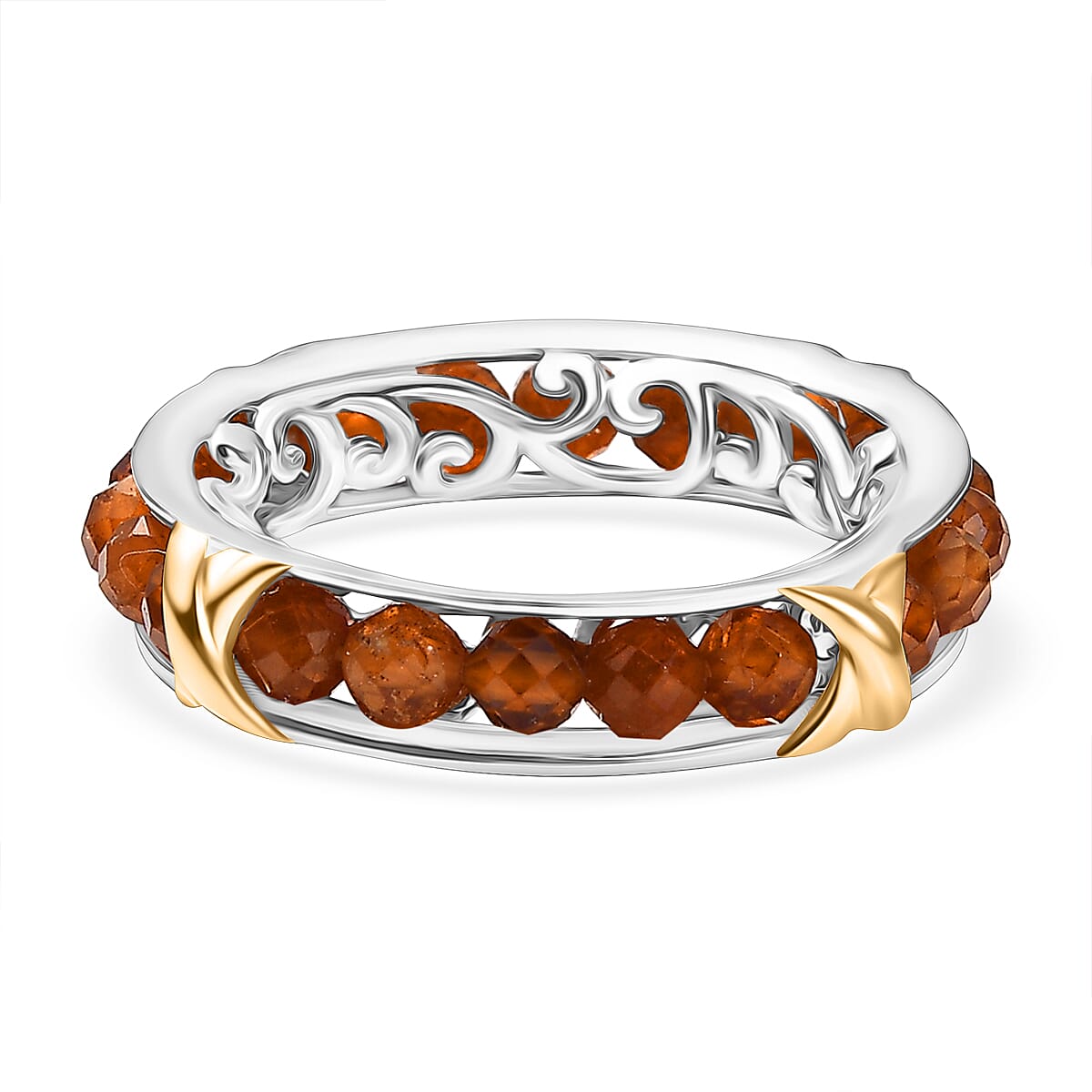 EverTrue Premium Ceylon Hessonite Garnet 10.00 ctw Criss Cross Ring in 18K YG Plated and Platinum Bond (Size 5.0) image number 4