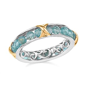 Karis Premium Blue Apatite 5.10 ctw XOXO Ring in 18K YG Plated and Platinum Bond (Size 5.0)