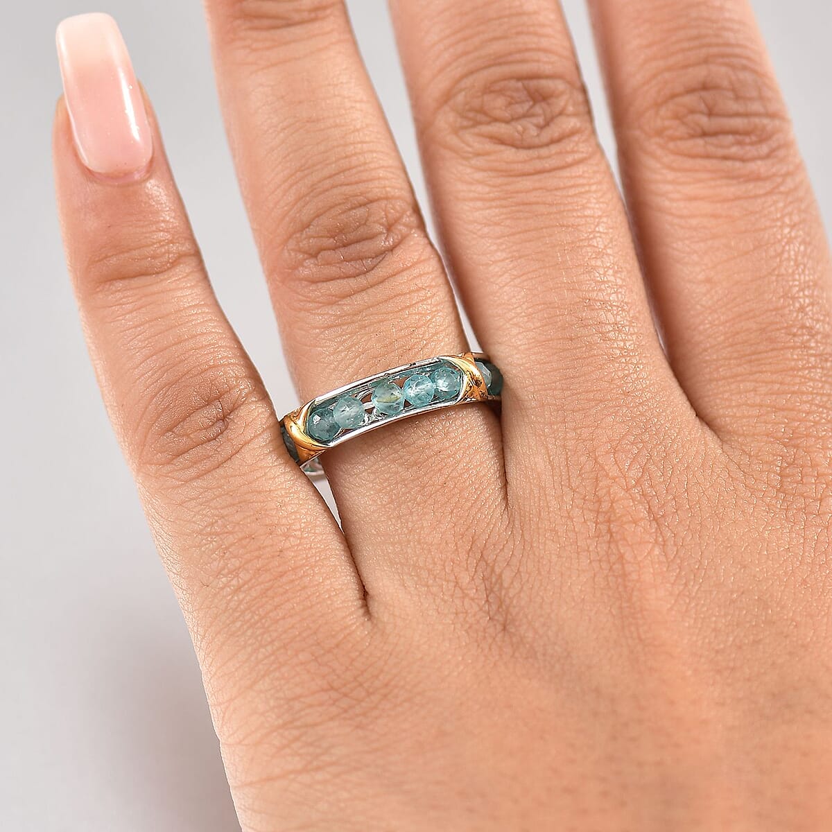 Karis Premium Blue Apatite 5.10 ctw XOXO Ring in 18K YG Plated and Platinum Bond (Size 6.0) image number 2