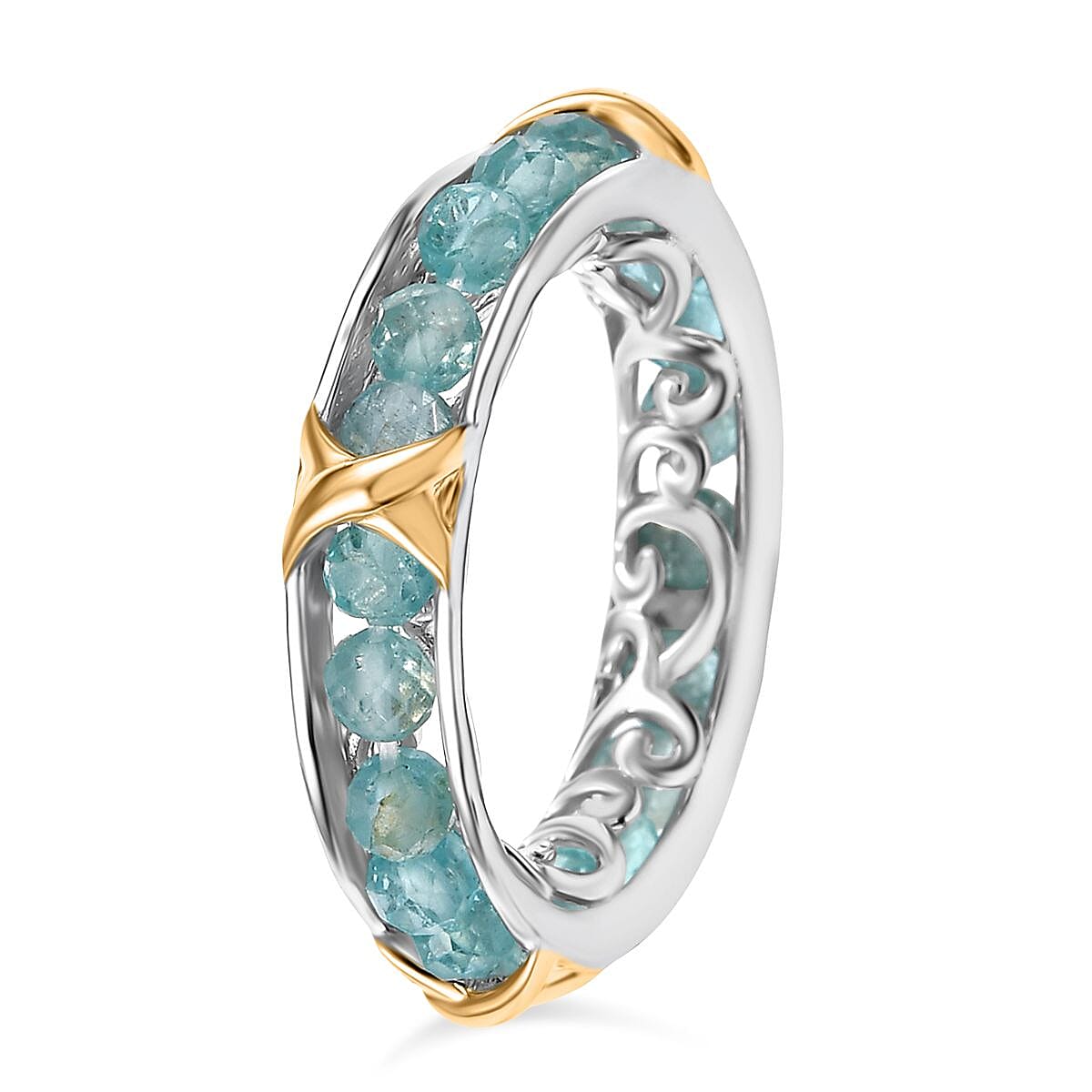Karis Premium Blue Apatite 5.10 ctw XOXO Ring in 18K YG Plated and Platinum Bond (Size 6.0) image number 3