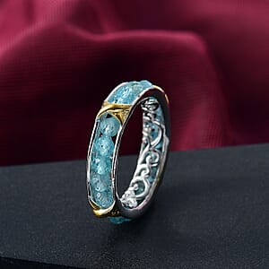 Karis Premium Blue Apatite 5.10 ctw XOXO Ring in 18K YG Plated and Platinum Bond (Size 7.0)
