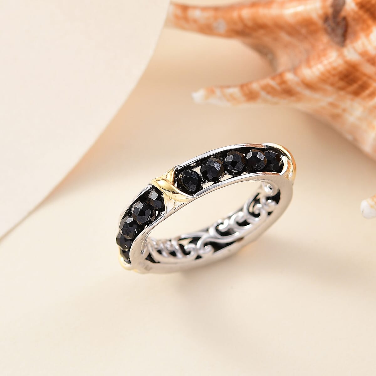 Karis Premium Thai Black Spinel 7.50 ctw Ring in 18K YG Plated and Platinum Bond (Size 9.0) image number 1