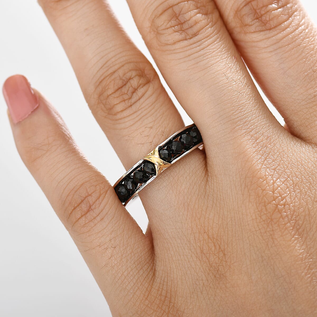 Karis Premium Thai Black Spinel 7.50 ctw Ring in 18K YG Plated and Platinum Bond (Size 9.0) image number 2