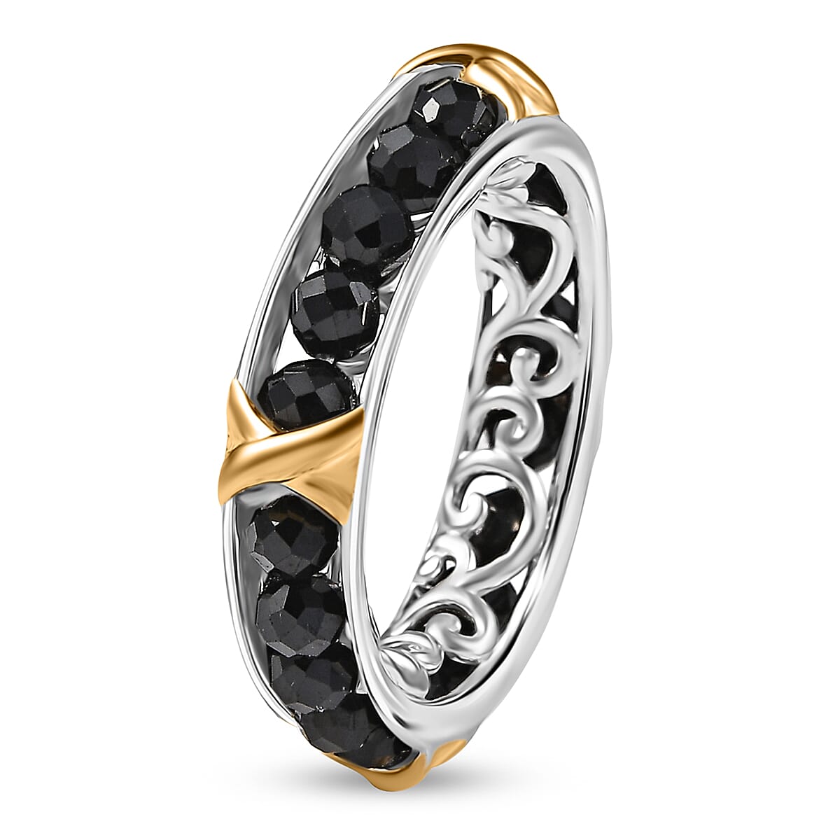 Karis Premium Thai Black Spinel 7.50 ctw Ring in 18K YG Plated and Platinum Bond (Size 9.0) image number 3
