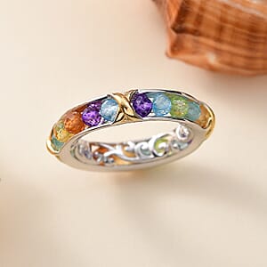 EverTrue Multi Gemstone 5.65 ctw Criss Cross Band Ring in 18K YG Plated and Platinum Bond (Size 11.0)