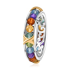 EverTrue Multi Gemstone 5.65 ctw Criss Cross Band Ring in 18K YG Plated and Platinum Bond (Size 11.0)