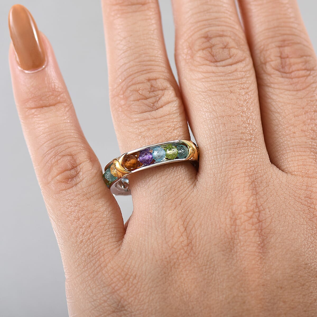 Karis Brazilian Citrine and Multi Gemstones 5.65 ctw XOXO Band Ring in 18K YG Plated and Platinum Bond (Size 8.0) image number 1