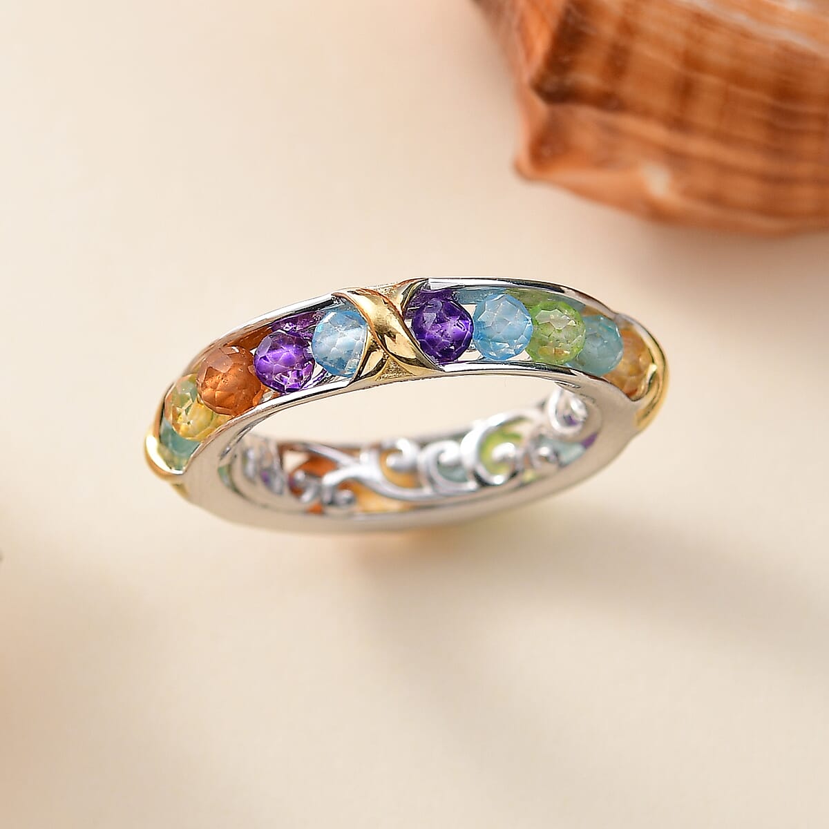 Karis Brazilian Citrine and Multi Gemstones 5.65 ctw XOXO Band Ring in 18K YG Plated and Platinum Bond (Size 8.0) image number 2