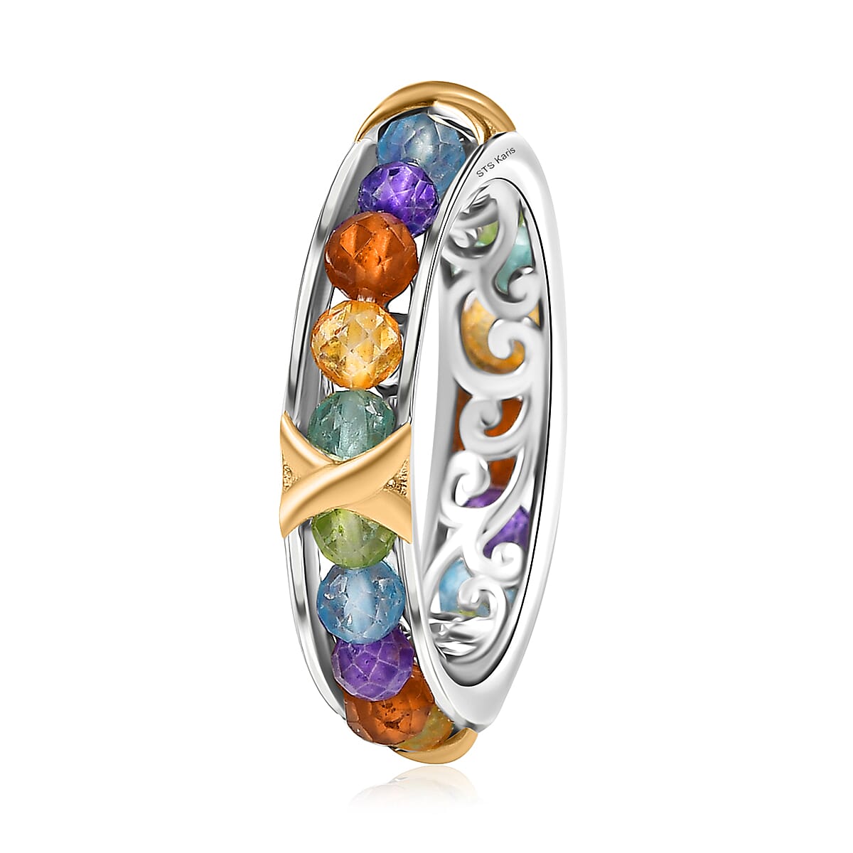 Karis Brazilian Citrine and Multi Gemstones 5.65 ctw XOXO Band Ring in 18K YG Plated and Platinum Bond (Size 8.0) image number 3