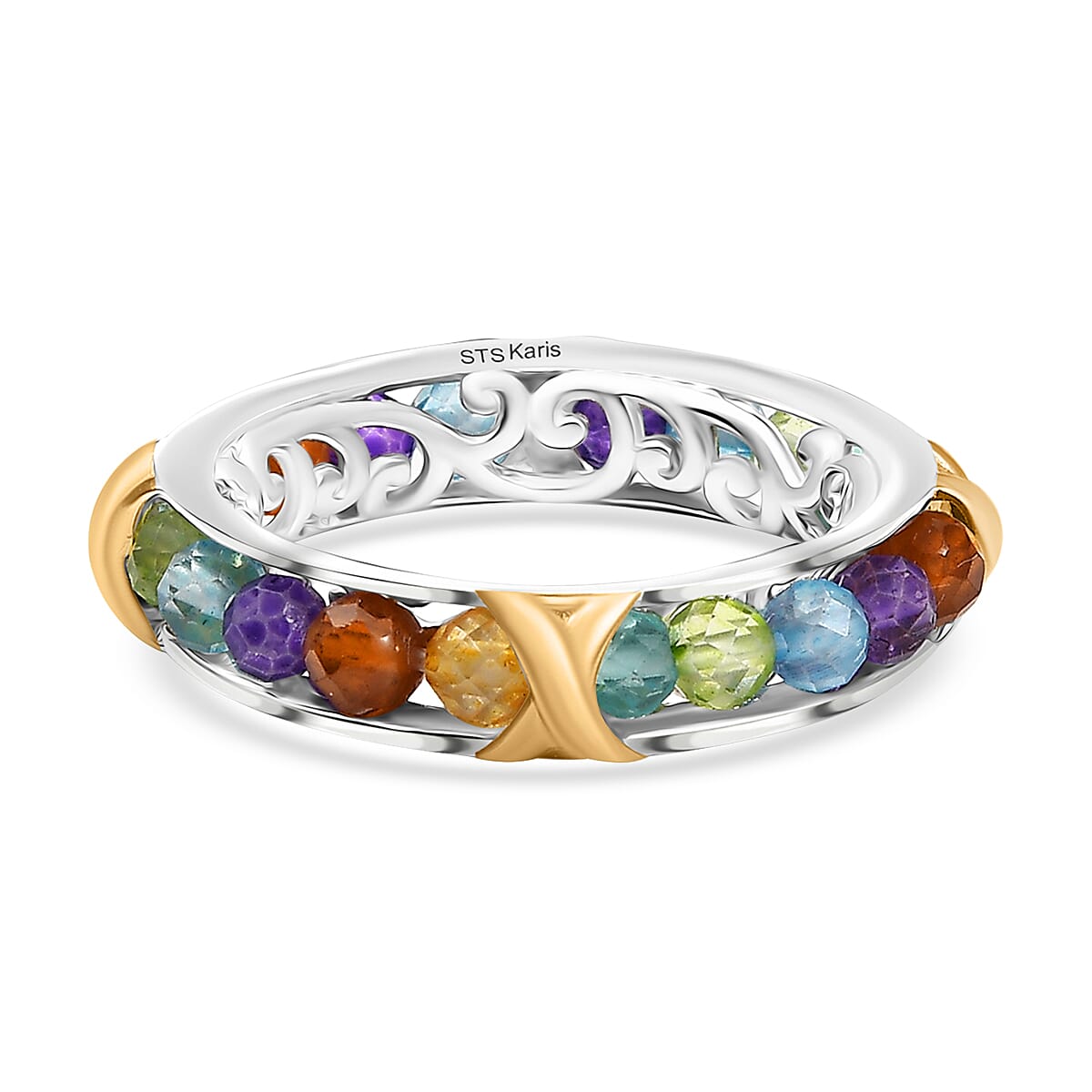 Karis Brazilian Citrine and Multi Gemstones 5.65 ctw XOXO Band Ring in 18K YG Plated and Platinum Bond (Size 8.0) image number 4