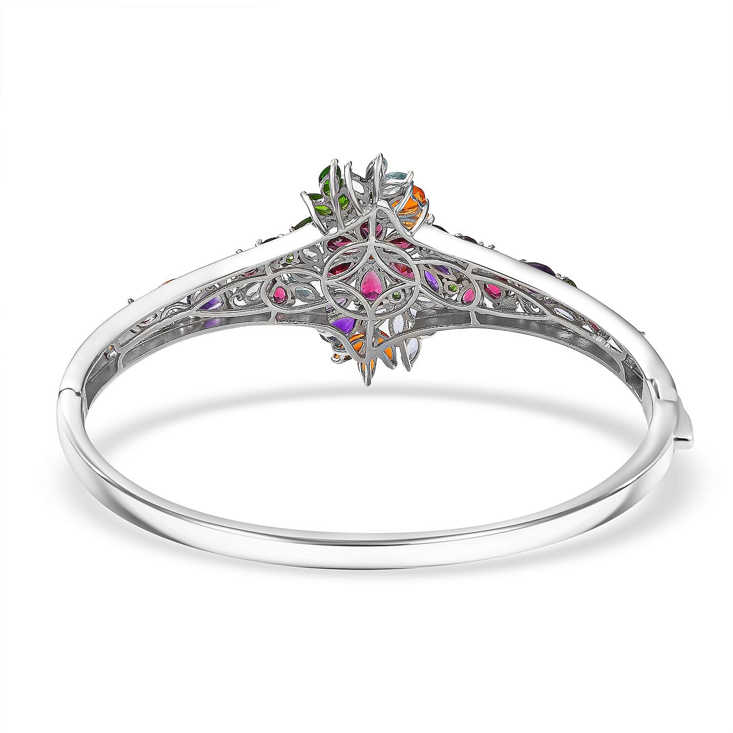 D'Joy Multi Gemstone 10.00 ctw Flowers Bouquet Bangle Bracelet in 18K Vermeil YG and Rhodium Over Sterling Silver (8.00 In) 