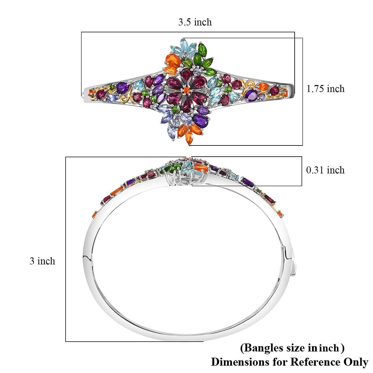 D'Joy Multi Gemstone 10.00 ctw Flowers Bouquet Bangle Bracelet in 18K Vermeil YG and Rhodium Over Sterling Silver (8.00 In)  image number 5
