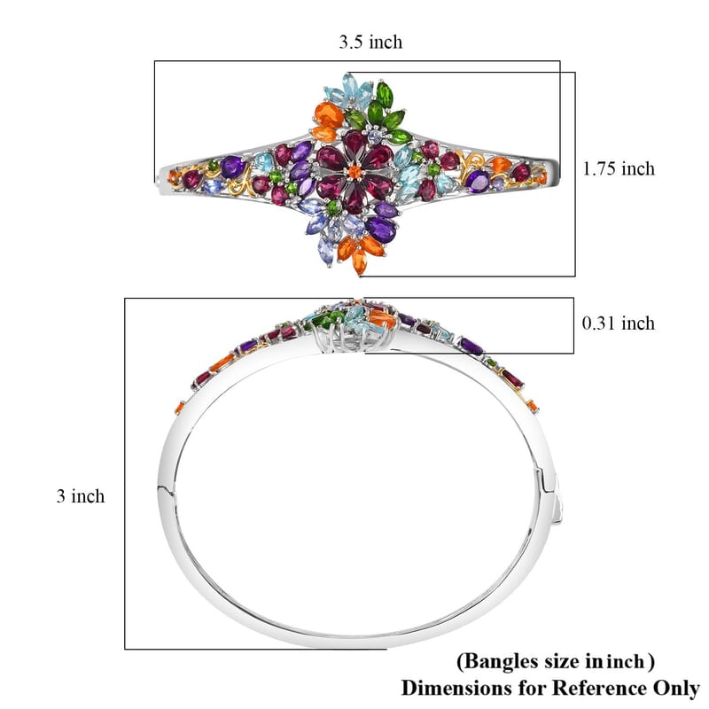 D'Joy Multi Gemstone 10.00 ctw Flowers Bouquet Bangle Bracelet in 18K Vermeil YG and Rhodium Over Sterling Silver (8.00 In) 