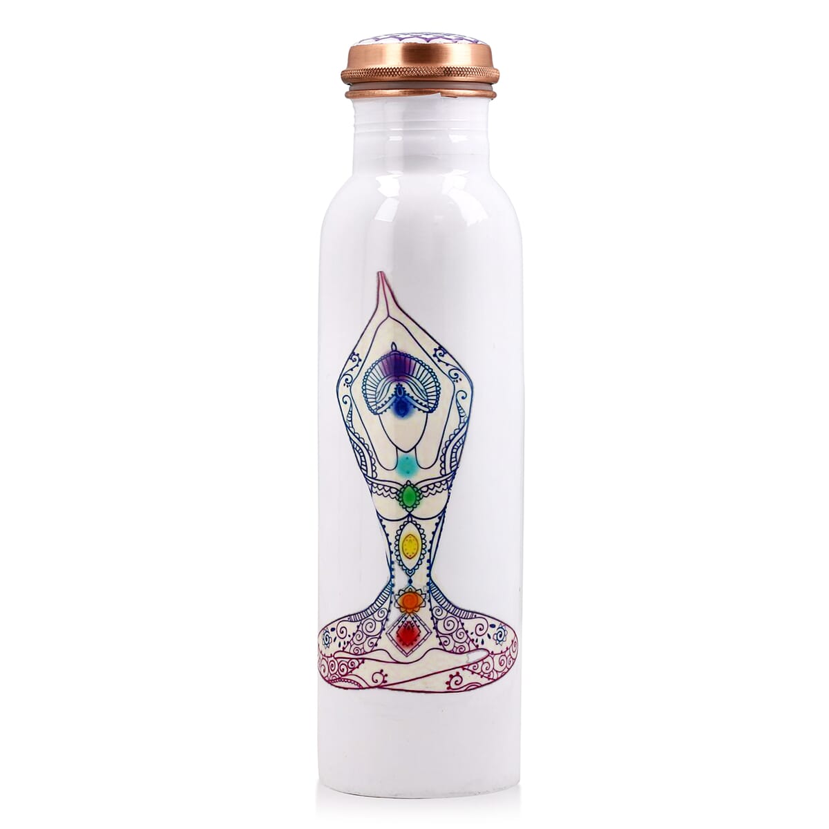 Multi Color Printed Copper Infused Bottle 32oz with Shungite Infuser with FREE Seven Chakra Beaded Stretch Bracelet image number 1