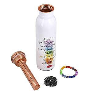 Labor Day Doorbuster Multi Color Printed Copper Infused Bottle 32oz with Shungite Infuser and Seven Chakra Beaded Stretch Bracelet
