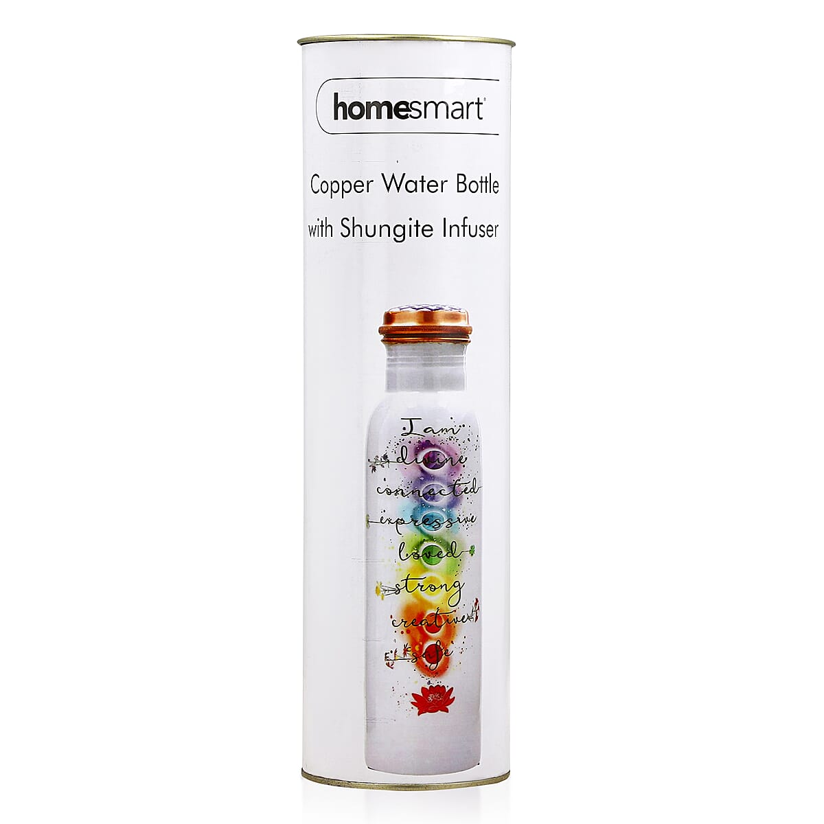 Multi Color Printed Copper Infused Bottle 32oz with Shungite Infuser and Seven Chakra Beaded Stretch Bracelet image number 2