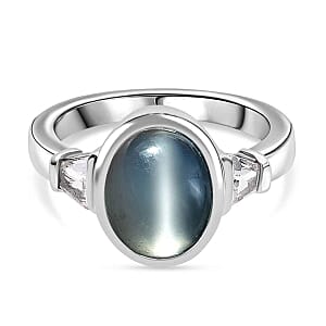 Srilankan Doublet Moonstone and White Topaz 3.36 ctw Ring in Rhodium Over Sterling Silver (Size 11.5)