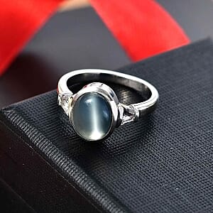 Srilankan Doublet Moonstone and White Topaz 3.36 ctw Ring in Rhodium Over Sterling Silver (Size 11.5)