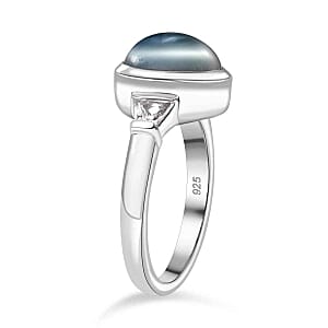 Srilankan Doublet Moonstone and White Topaz 3.36 ctw Ring in Rhodium Over Sterling Silver (Size 11.5)