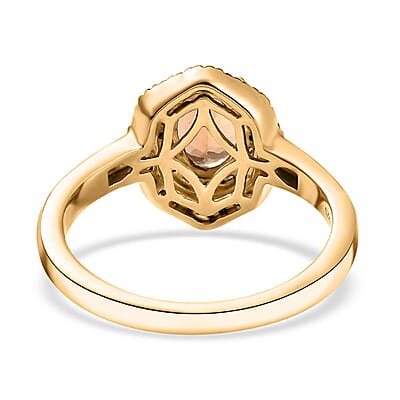 D'Joy Premium Calabar Imperial Tourmaline, Natural Champagne Diamond and White Diamond 1.60 ctw Midnight Glow Ring in 18K Vermeil Yellow Gold Over Sterling Silver (Size 10.0)