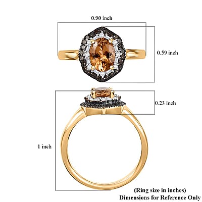 D'Joy Premium Calabar Imperial Tourmaline, Natural Champagne Diamond and White Diamond 1.60 ctw Midnight Glow Ring in 18K Vermeil Yellow Gold Over Sterling Silver (Size 10.0)