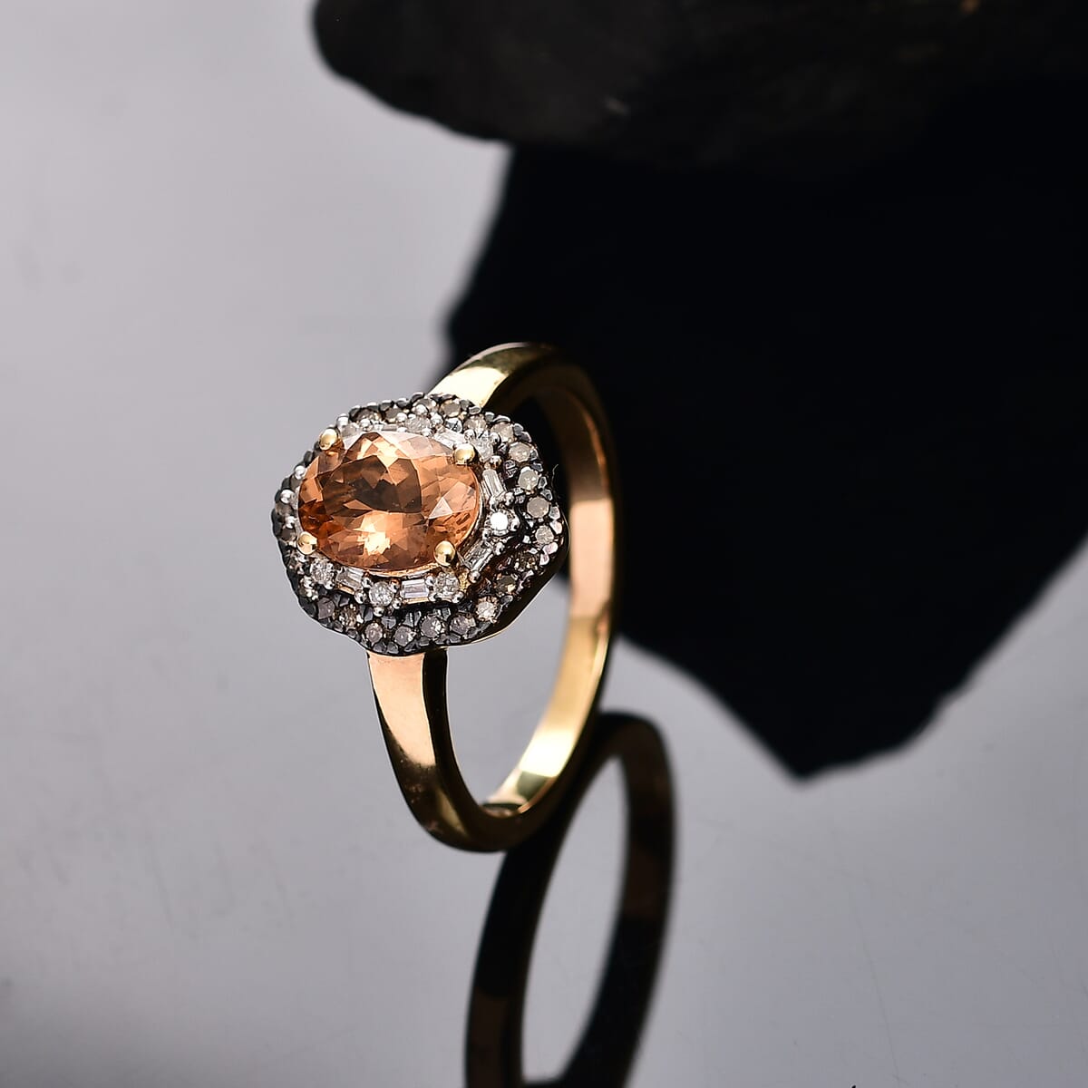 D'Joy Premium Calabar Imperial Tourmaline, Natural Champagne Diamond and White Diamond 1.60 ctw Midnight Glow Ring in 18K Vermeil Yellow Gold Over Sterling Silver (Size 8.0) image number 1
