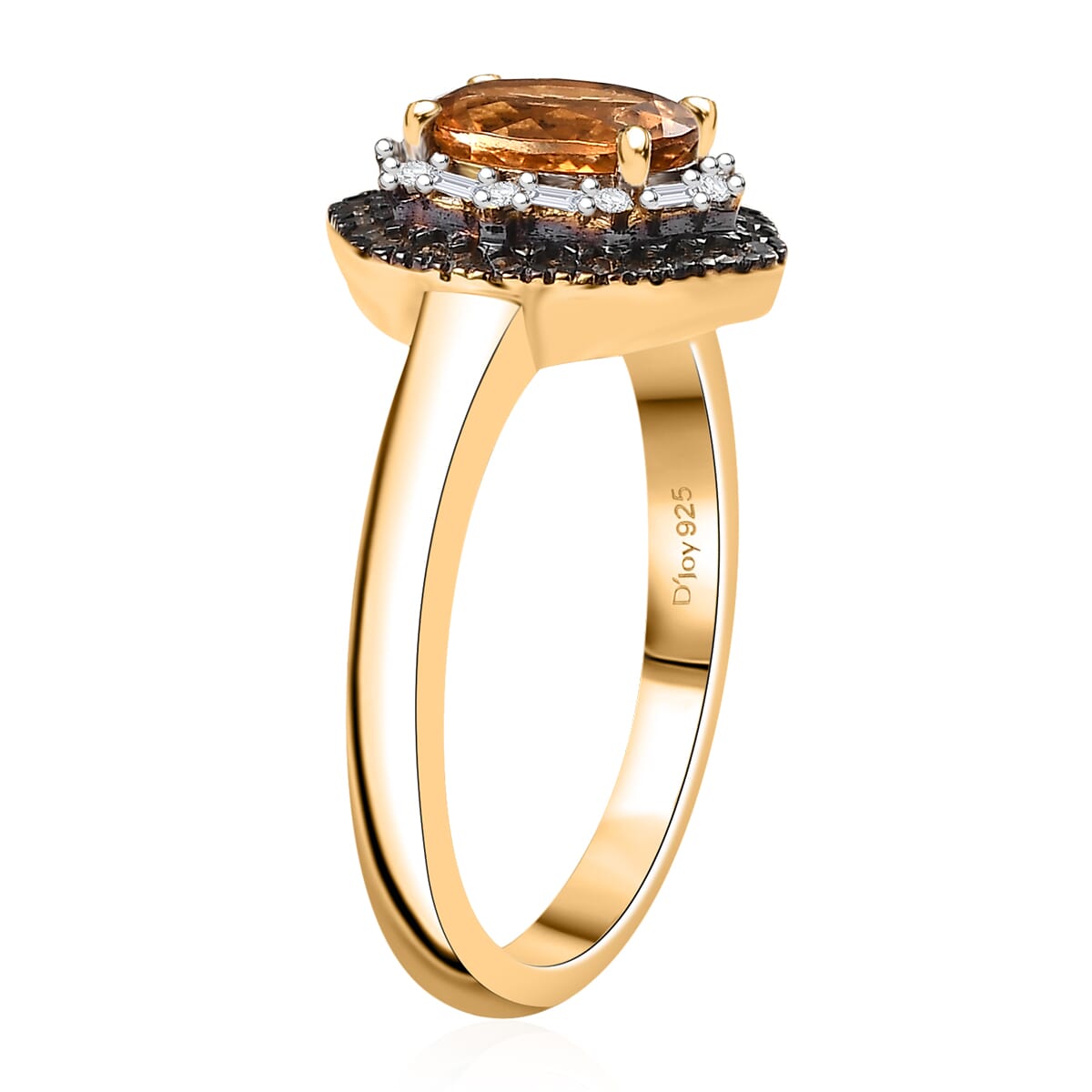 D'Joy Premium Calabar Imperial Tourmaline, Natural Champagne Diamond and White Diamond 1.60 ctw Midnight Glow Ring in 18K Vermeil Yellow Gold Over Sterling Silver (Size 8.0) image number 3