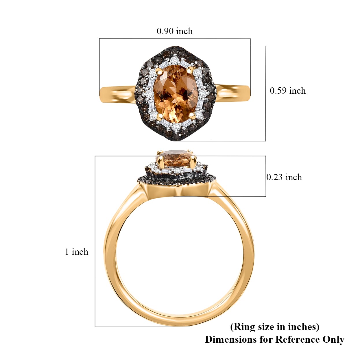 D'Joy Premium Calabar Imperial Tourmaline, Natural Champagne Diamond and White Diamond 1.60 ctw Midnight Glow Ring in 18K Vermeil Yellow Gold Over Sterling Silver (Size 8.0) image number 5