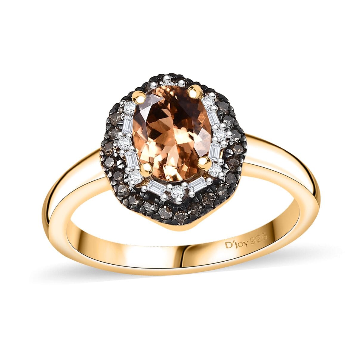 Premium Calabar Imperial Tourmaline, Natural Champagne Diamond and White Diamond 1.60 ctw Midnight Glow Ring in 18K Vermeil Yellow Gold Over Sterling Silver (Size 9.0) image number 0