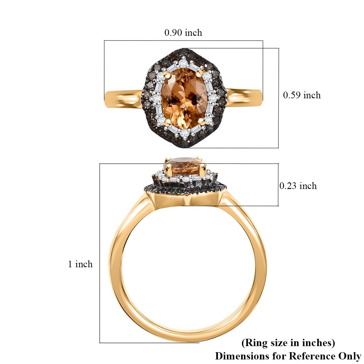Premium Calabar Imperial Tourmaline, Natural Champagne Diamond and White Diamond 1.60 ctw Midnight Glow Ring in 18K Vermeil Yellow Gold Over Sterling Silver (Size 9.0) image number 5