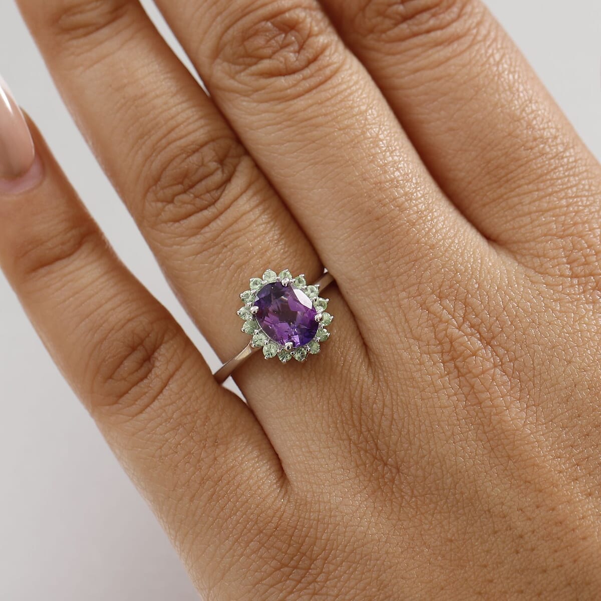 Premium Moroccan Amethyst and Tsavorite Garnet 2.20 ctw Ring in Rhodium Over Sterling Silver (Size 11.0) image number 2
