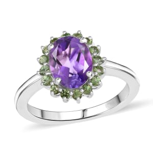 Premium Moroccan Amethyst and Tsavorite Garnet 2.20 ctw Ring in Rhodium Over Sterling Silver (Size 5.0)