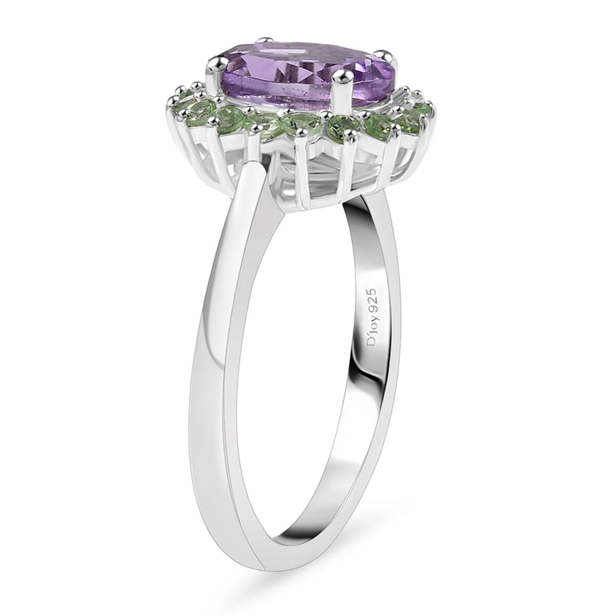 Premium Moroccan Amethyst and Tsavorite Garnet 2.20 ctw Ring in Rhodium Over Sterling Silver (Size 5.0) image number 3