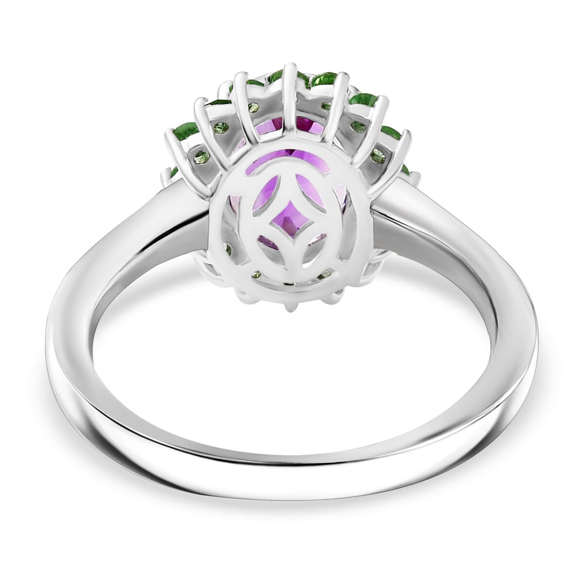 Premium Moroccan Amethyst and Tsavorite Garnet 2.20 ctw Ring in Rhodium Over Sterling Silver (Size 5.0) image number 4