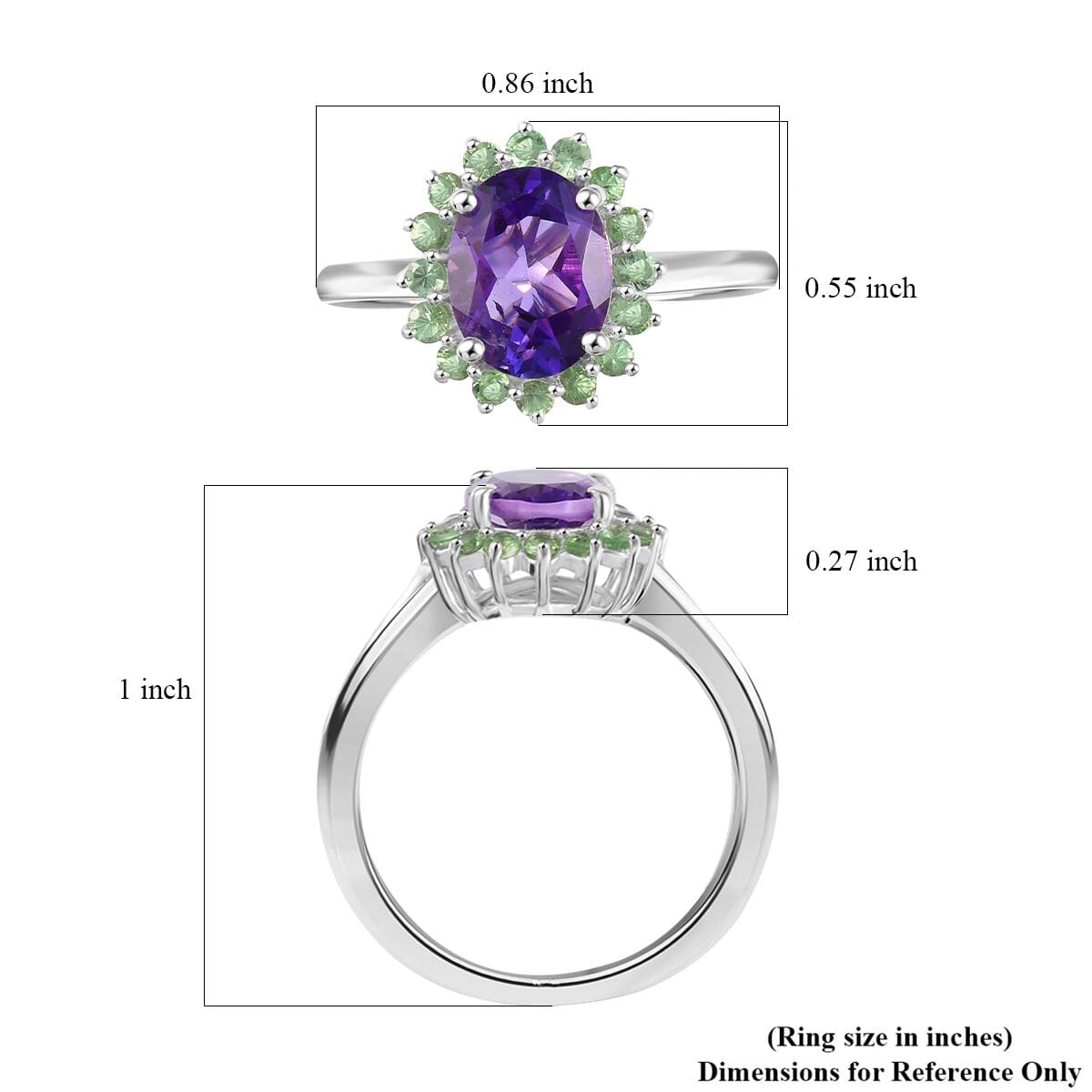 Premium Moroccan Amethyst and Tsavorite Garnet 2.20 ctw Ring in Rhodium Over Sterling Silver (Size 5.0) image number 5