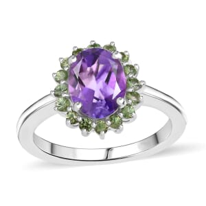 Premium Moroccan Amethyst and Tsavorite Garnet 2.20 ctw Ring in Rhodium Over Sterling Silver (Size 9.0)