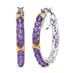 Karis African Amethyst  Beads Earrings in 18K YG Plated and Platinum Bond 15.00 ctw