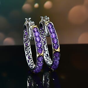 EverTrue African Amethyst 15.00 ctw Beads Earrings in 18K YG Plated and Platinum Bond