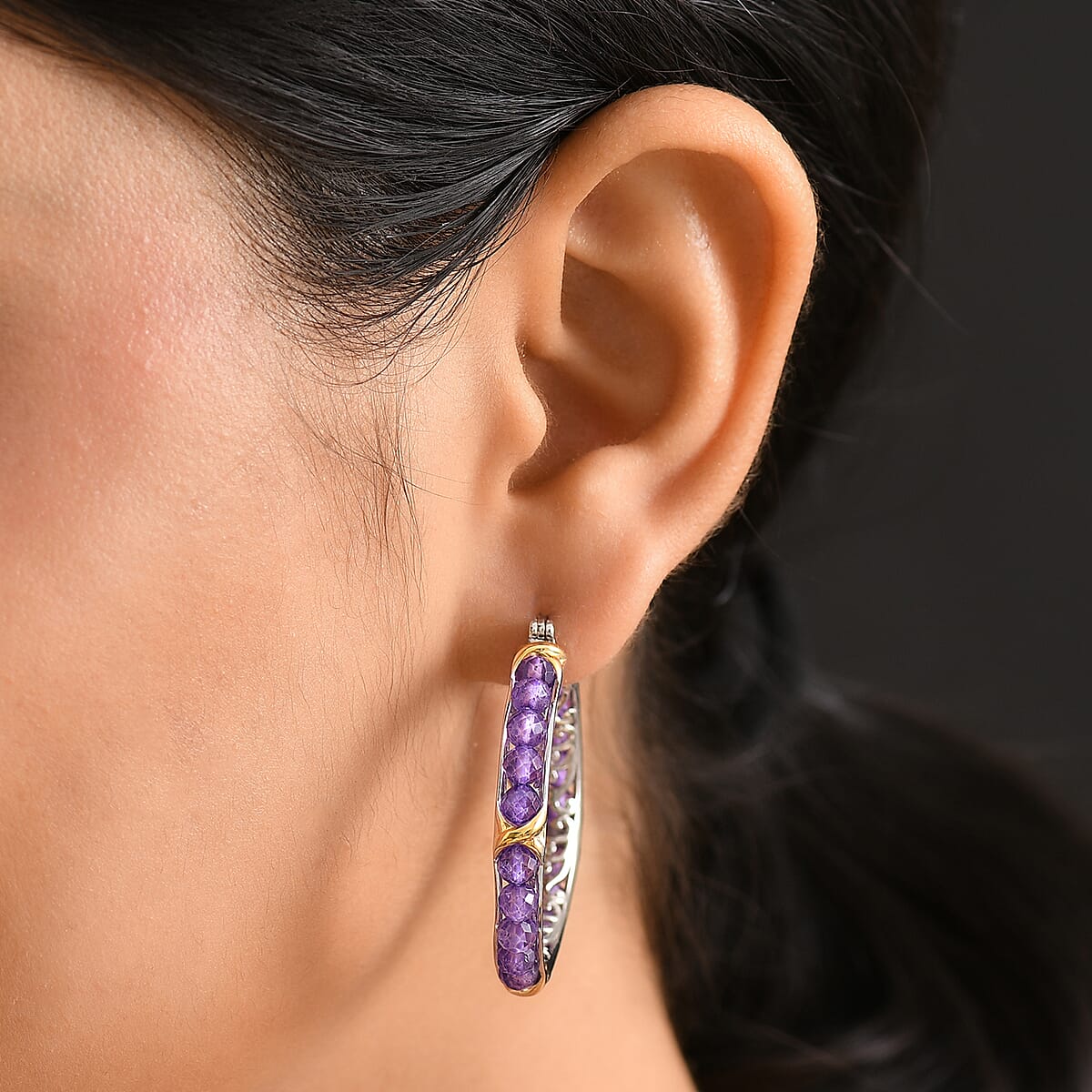 Karis African Amethyst  Beads Earrings in 18K YG Plated and Platinum Bond 15.00 ctw image number 2