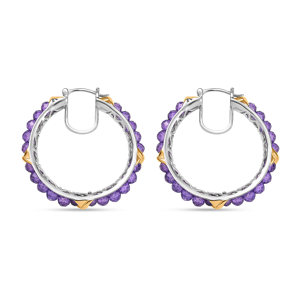 Karis African Amethyst  Beads Earrings in 18K YG Plated and Platinum Bond 15.00 ctw image number 3