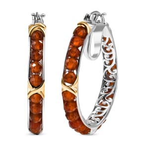Premium Ceylon Hessonite Garnet 15.00 ctw Beaded Earrings 18K YG Plated and Platinum Bond