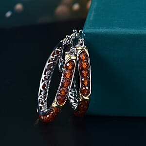 EverTrue Ceylon Hessonite Garnet XOXO Hoop Earrings 18K YG Plated and Platinum Bond 15.00 ctw