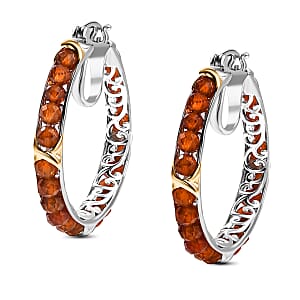 EverTrue Ceylon Hessonite Garnet XOXO Hoop Earrings 18K YG Plated and Platinum Bond 15.00 ctw