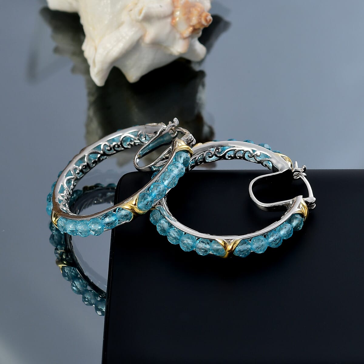 Karis Betroka Blue Apatite 15.85 ctw Hoop Earrings in 18K Yellow Gold Plated and Platinum Bond image number 1