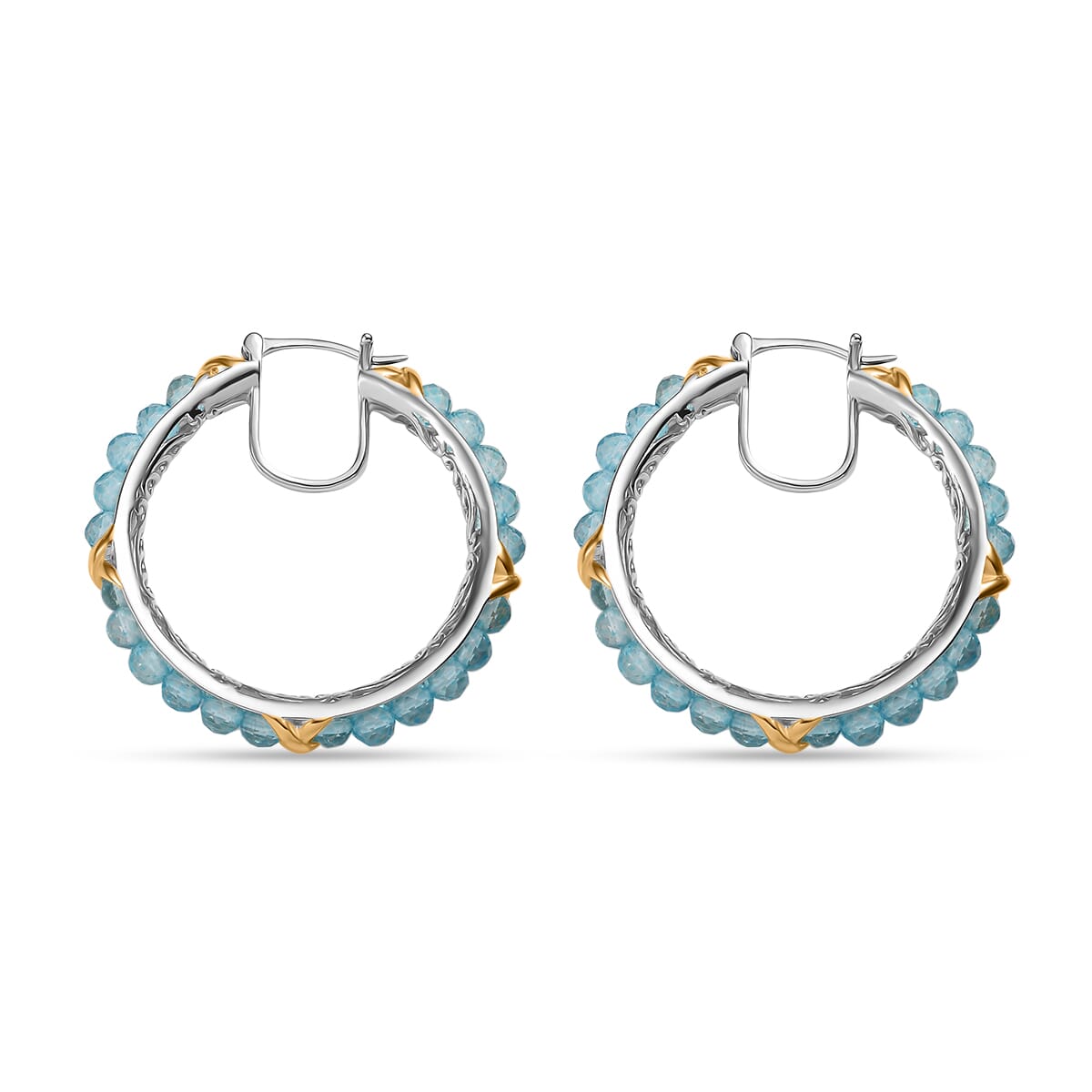 Karis Betroka Blue Apatite 15.85 ctw Hoop Earrings in 18K Yellow Gold Plated and Platinum Bond image number 3